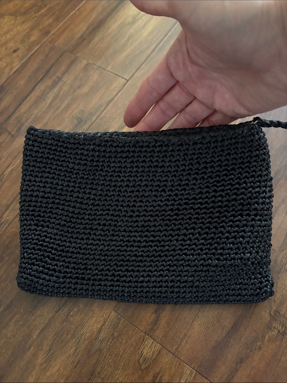 Black Raffia Woven Tassel Clutch - Picture 2 of 6